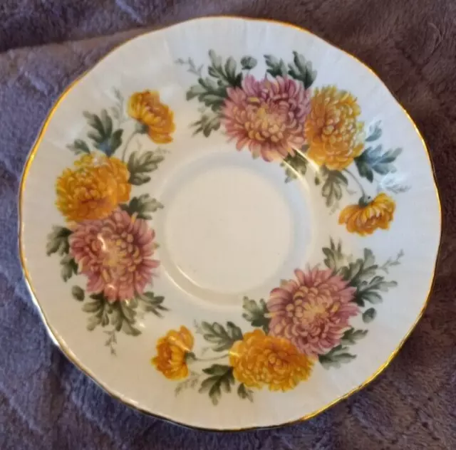 Paragon Fine Bone China Pink & Yellow Chrysanthemums Floral Teacup Saucer