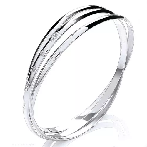 3mm Russian Bangle Bracelet Solid Sterling Silver Women's 3 Part UK 925 HM & Box