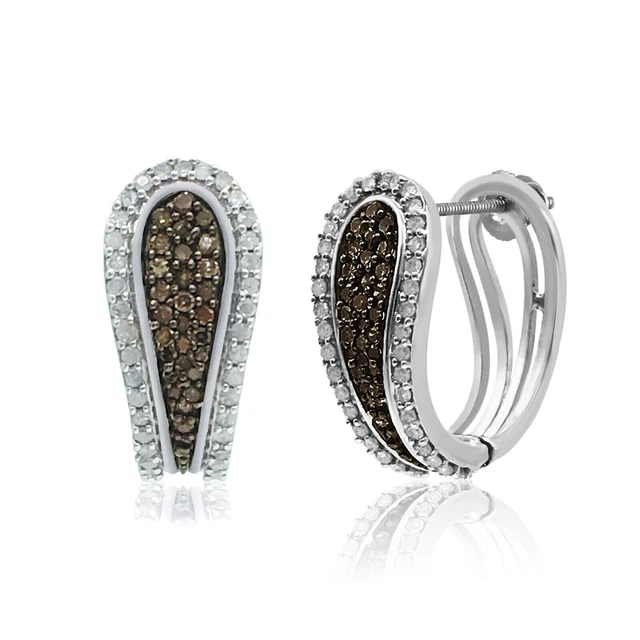 Sterling Silver 0.93 Ct Round Lab Created White Champagne Diamond Hoop Earrings Sterling Silver 0.93 Ct Round Lab Created White Champagne Diamond Hoop Earrings