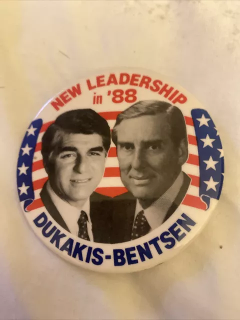 Vint 1988 Michael Dukakis & Lloyd Bentsen Presidential Election Campaign Button
