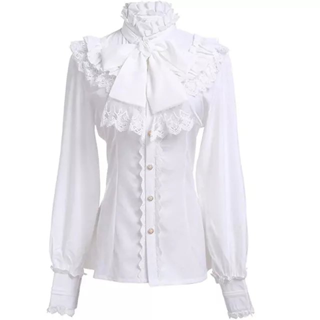 Victorian Blouse Womens Gothic Lolita Shirt Vintage Long Sleeve Lotus Ruffle Top