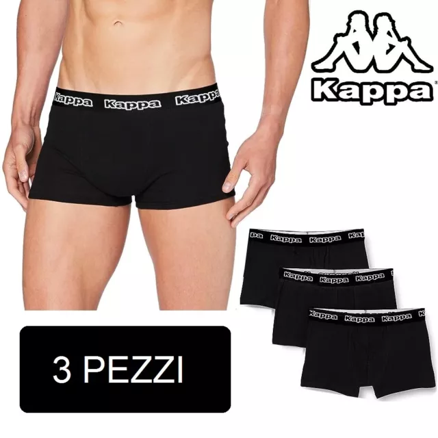 3 PEZZI BOXER Uomo Kappa Pack Mutande intimo in Cotone Elasticizzato Nero