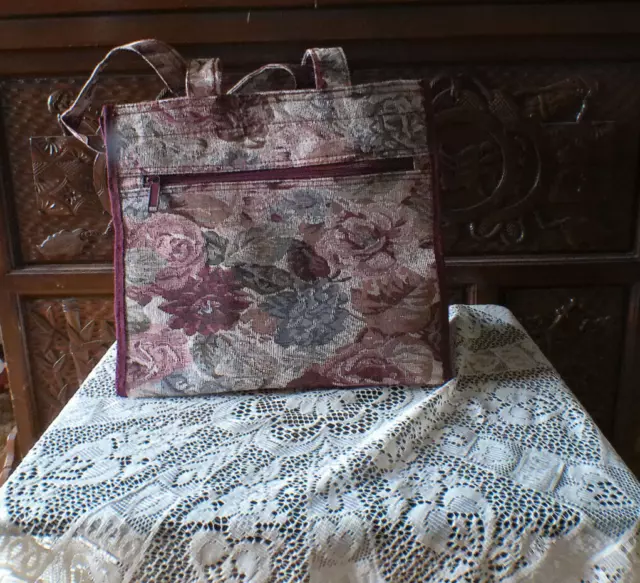 Floral Bag Tote Travel Tapestry 2 Piece  key/change Purse NOS