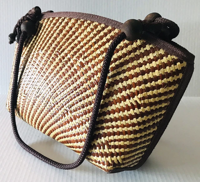 Vintage Straw Purse Basket Weave Tan Brown Shoulder Bag Boho Made In Philippines