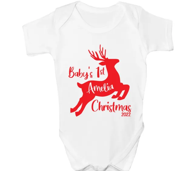 Personalised Baby Grow First Christmas Sleepsuit 1st Xmas Any Name Vest Gift