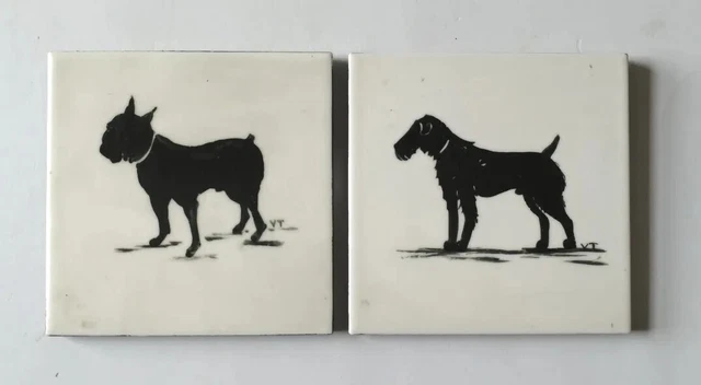 Vintage Decorative Hand Painted Dog Silhouettes Edward Alden Robertson Art Tiles