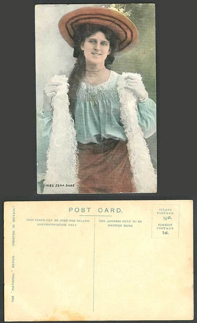 Schauspielerinnen Miss ZENA DARE, Schal Mütze Halskette alte Farbe Postkarte nationale Serie
