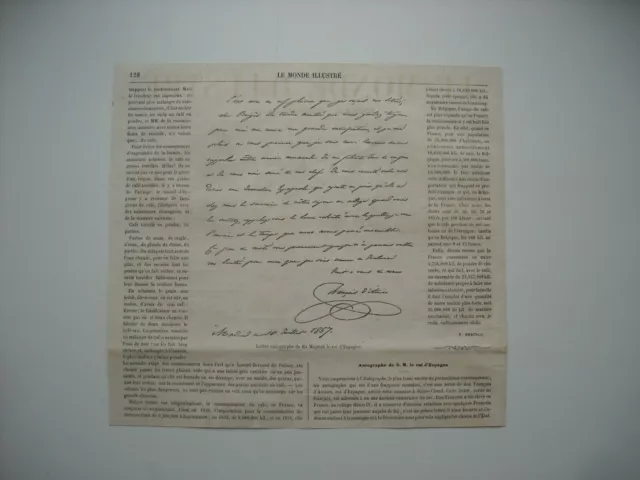 Gravure 1864. Lettre Autographe De Sa Majeste Le Roi D’espagne. Avec Explicatif.