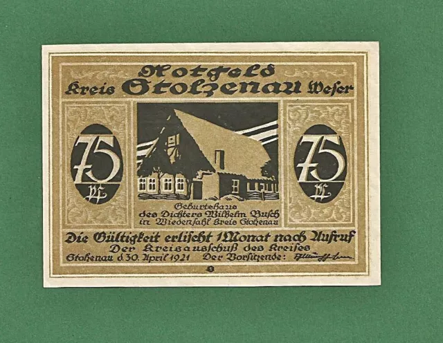 05 236 Notgeld Stolzenau Weser 75 Pfg.,30. April 1921,Niedersachsen