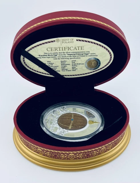 Niue 2018 Imperial Faberge Egg Karelian Birch Egg Proof Silver Coin