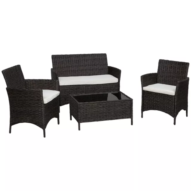 Set Salotto da Giardino in Rattan Divano 2 Poltrone e Tavolo Contenitore Nero e