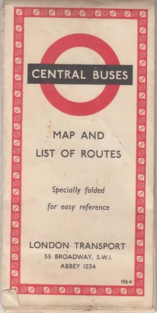 1964 London Transport Map & List of Routes, Central Buses.