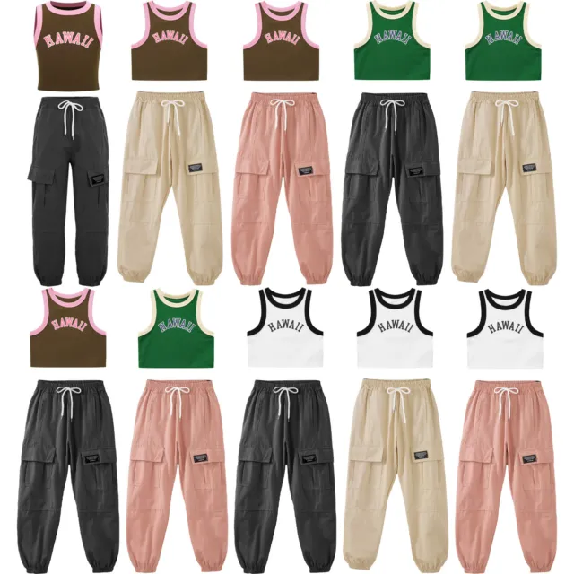 Girls Outfit Set Dance Tracksuit Gymnastic Cargo Pants Street Sports Suit Kids