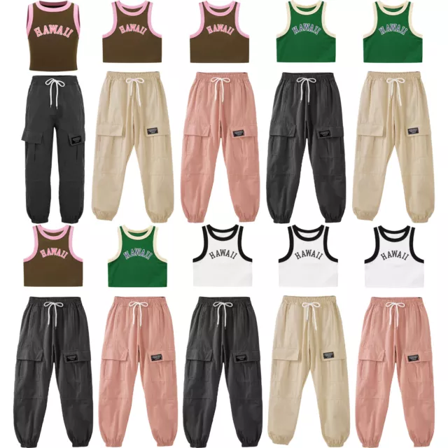 Girls Outfit Set Gymnastic Tank Tops Street Tracksuit Athletic Sports Suit