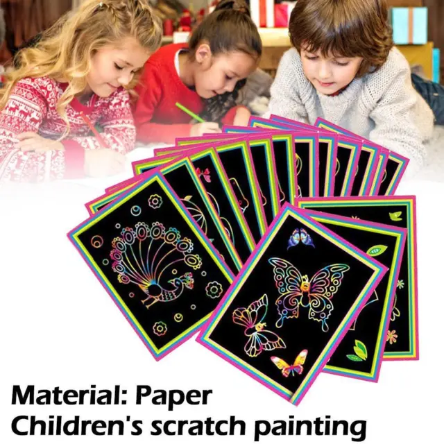 1Pcs A4 Guided Scratch Art Engraving Pads Children's Books Activity-Rainbow Y2O8