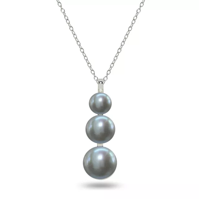 Gray Cultured Freshwater Three Pearl Journey Sterling Silver Pendant Necklace