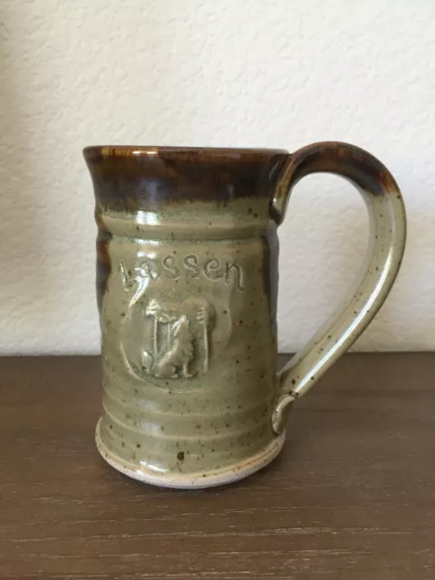 Vintage Studio Pottery Thrown Two-Tone Speckled Lassen Wolf Large Coffee Mug Cup