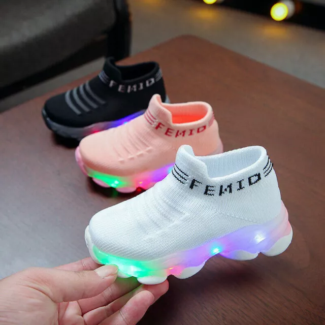 Baby Boys Girls Kids Shoes Toddler Light Up Luminous Trainers LED Flash Sneakers