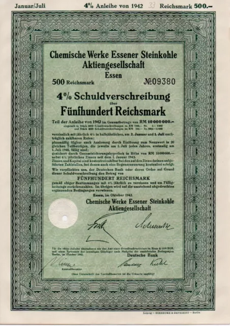 33x Chemische Werke Essener Steinkohle AG 4% 500 RM 1942