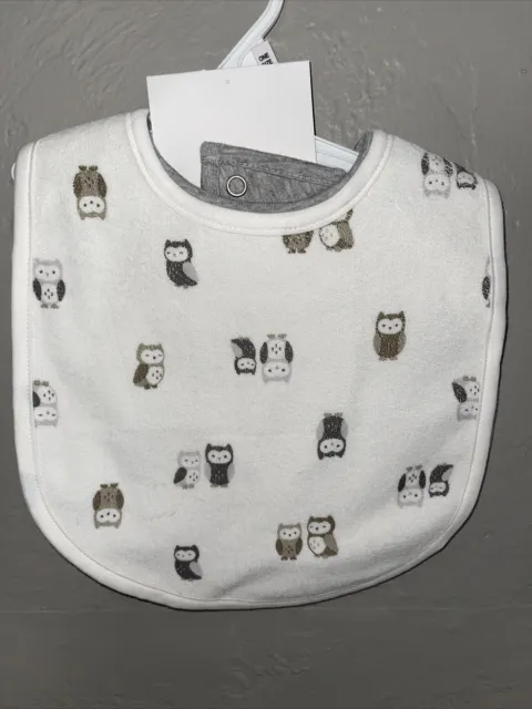 Carters Baby Boy Bib 2-Pack Gray White Owl And Stripes