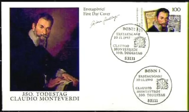 BRD 1993: Monteverdi! FDC der Nr. 1705 mit Bonner Ersttagssonderstempeln! 24-02