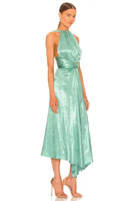 Sabina Musayev Juniper Halter Satin Jacquard Midi Dress In Spearmint Floral US S 3