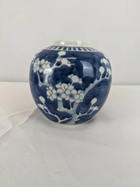 Antique Chinese Blue & White Porcelain Ginger Jar Vase Prunus Kangxi 2 Circle