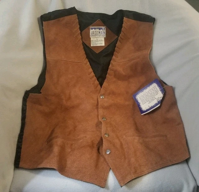 New Dead Stock L Jazz Man Vintage Brown Suede Satin V Neck 2 Pocket Vest West