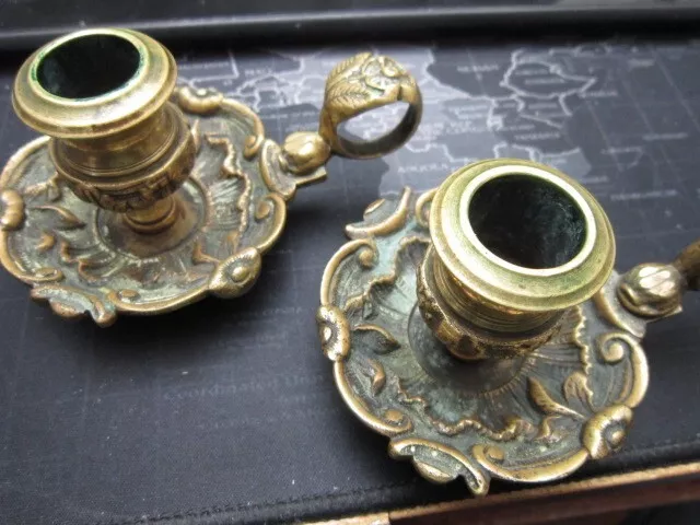 Pair of Solid Brass Ornate Chamberstick Candle Holders