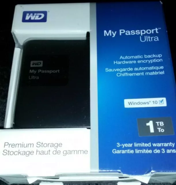 WD 1TB Black My Passport Ultra Portable External Hard Drive USB 3.0 Storage Box