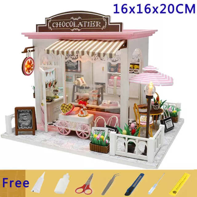 6 Model 1:24 Scale DIY Dollhouse Miniature Wooden Dolls House Kit + LED + Tool