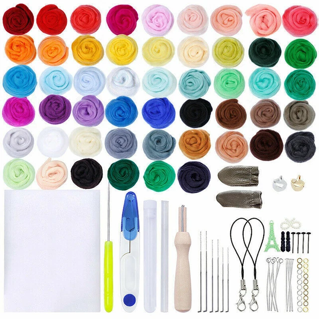 50 Farben Filzwolle mit 15 Werkzeug Filznadeln Trockenfilzen Basteln Set DIY DE