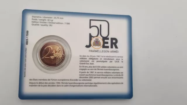 Coincard 2 euros Luxembourg 2017 BU - Service militaire. 7500 exemplaire rare.