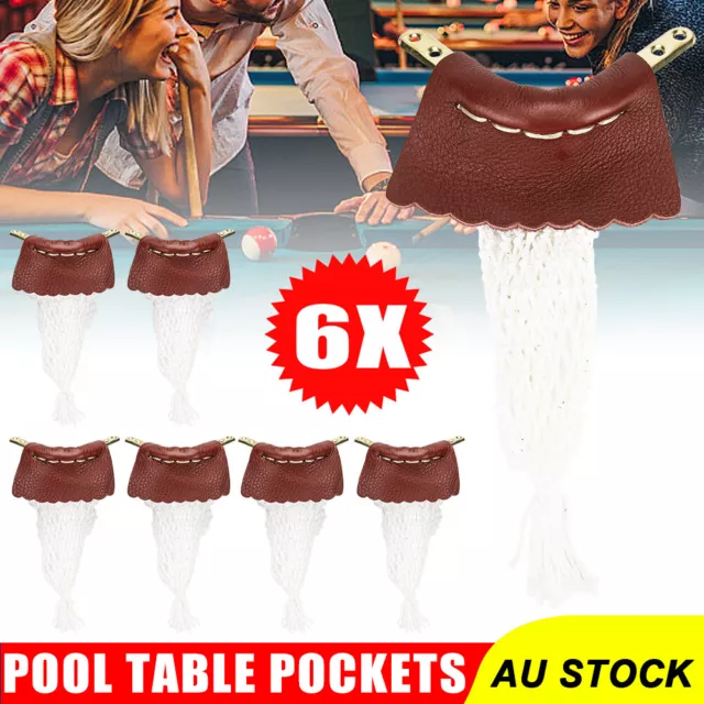 6X Leather Snooker Table Net Pockets Set Replacement Billiard Pool Ball Bag AU