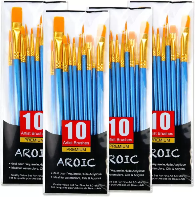 Acrylic Paint Brush Set, 4 Packs / 40 Pcs Nylon Hair Brushes for All Purpose Oil