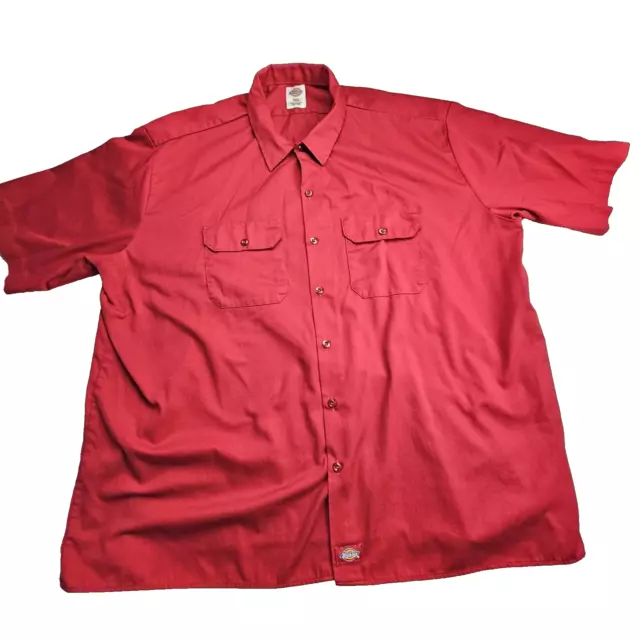 DICKIES MENS SHIRT 3XL Red Short Sleeve Button Up Shirt Pockets ...