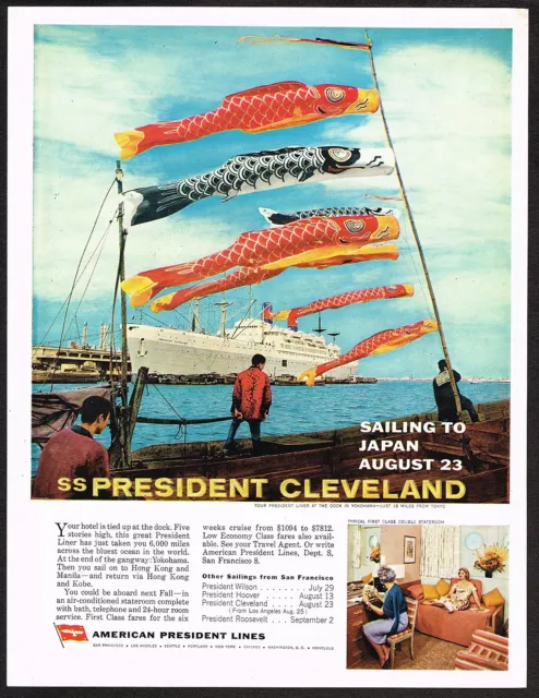 1960s Vintage President Line Cleveland Cruise Ship Fish Kite Photo Print Ad