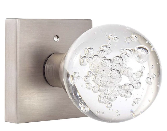 Glass Interior Door Knob With Locking Feature. Bubble Glass And Brushed Nickel.