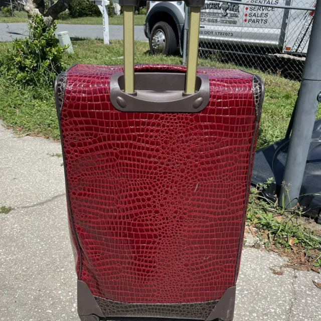 Samantha Brown Faux Croco Red Embossed Rolling Luggage Large Travel Bag 3