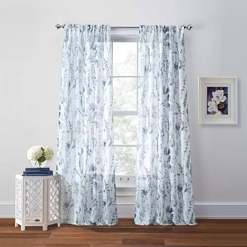 Curtains - Aphrodite Sheer Floral Curtains - 2 Panels - 37 x 84 Inches - Shee...
