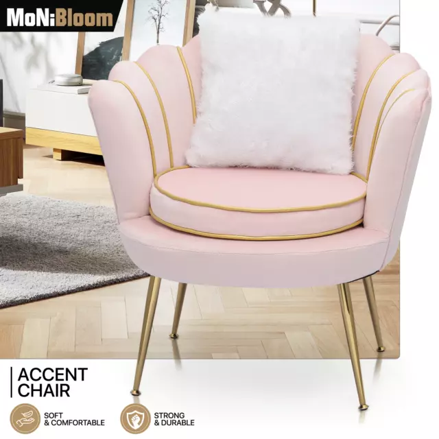 Pink Vanity Scalloped Back Accent Chair Home Upholstered Tufted Velvet Armchair