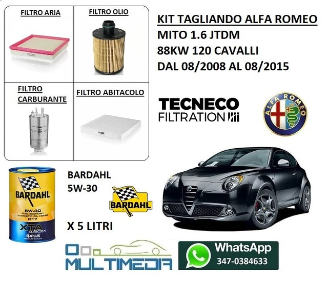 KF3159423 - KIT TAGLIANDO 4 FILTRI 4LT OLIO SELENIA WR 5W30 PER ALFA ROMEO MITO 1.3 85CV 95CV - KW&HP (Filtri E Tagliandi - Kit Filtri E Kit Tagliando); KF3159423 - Foto 2