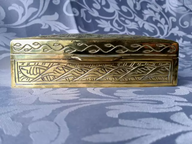 Vintage Brass Trinket Box with Wooden Linning Deep Cut Decorative Indian Design 2
