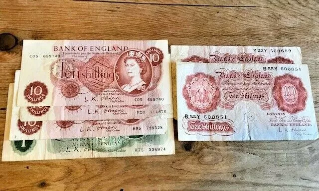 English Banknotes 1955 - 1962 O' Brien 1962 - 1966 Hollom £1 and 10Shillings Mix