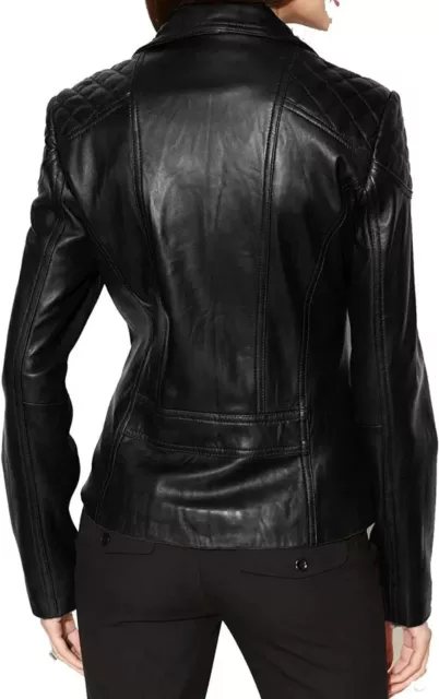 BEST SELLING New Women's Black Jacket 100% Real Lambskin Stand Collar Jacket 2