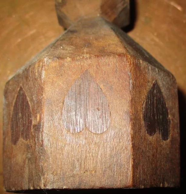 Antique Hand Carved Octagonal Wooden Whimsey With Carved Painted Hearts