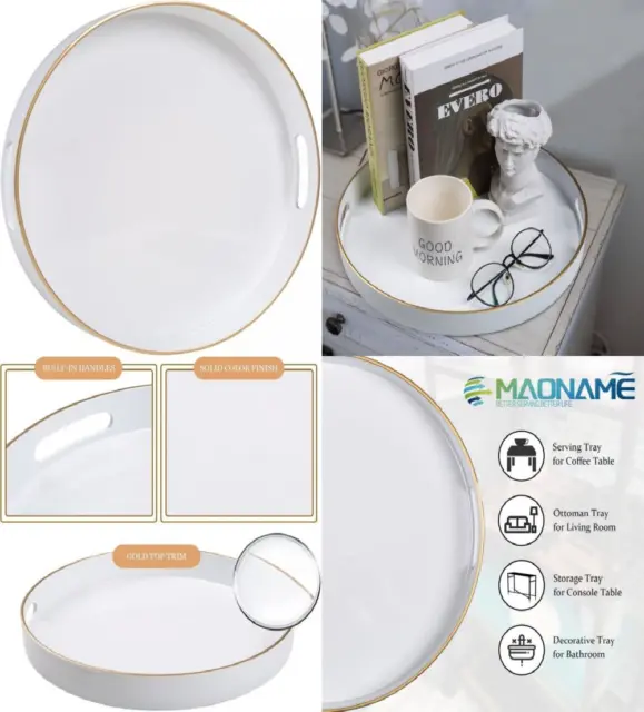 MAONAME White Decorative Tray for Coffee Table, Modern Round Round,
