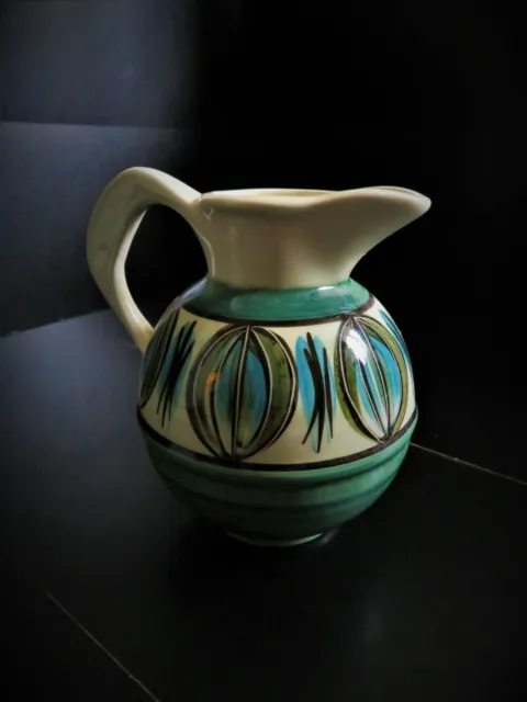Rare Jersey Pottery cream milk jug 5.5" height Green Vintage Used Excellent  3