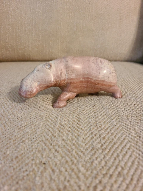 Beautiful hand carved stone hippo hippopotamus figurine 6"x 2.75"