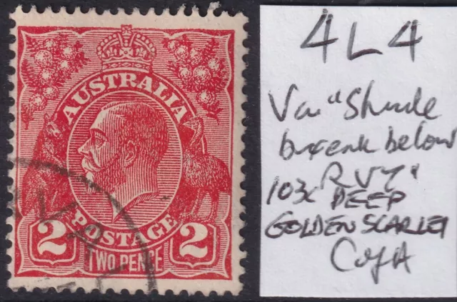 Australia, KGV, 1931, 2d Red, Die 3, CofA Wmk, Minor Variety 4L4, Used.